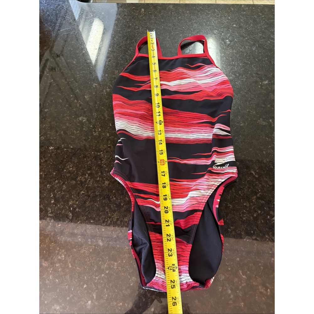 Red Black Speedo Endurance Swimsuit Bathing Suit Size 30 One Piece Swim Team - Picture 5 of 5